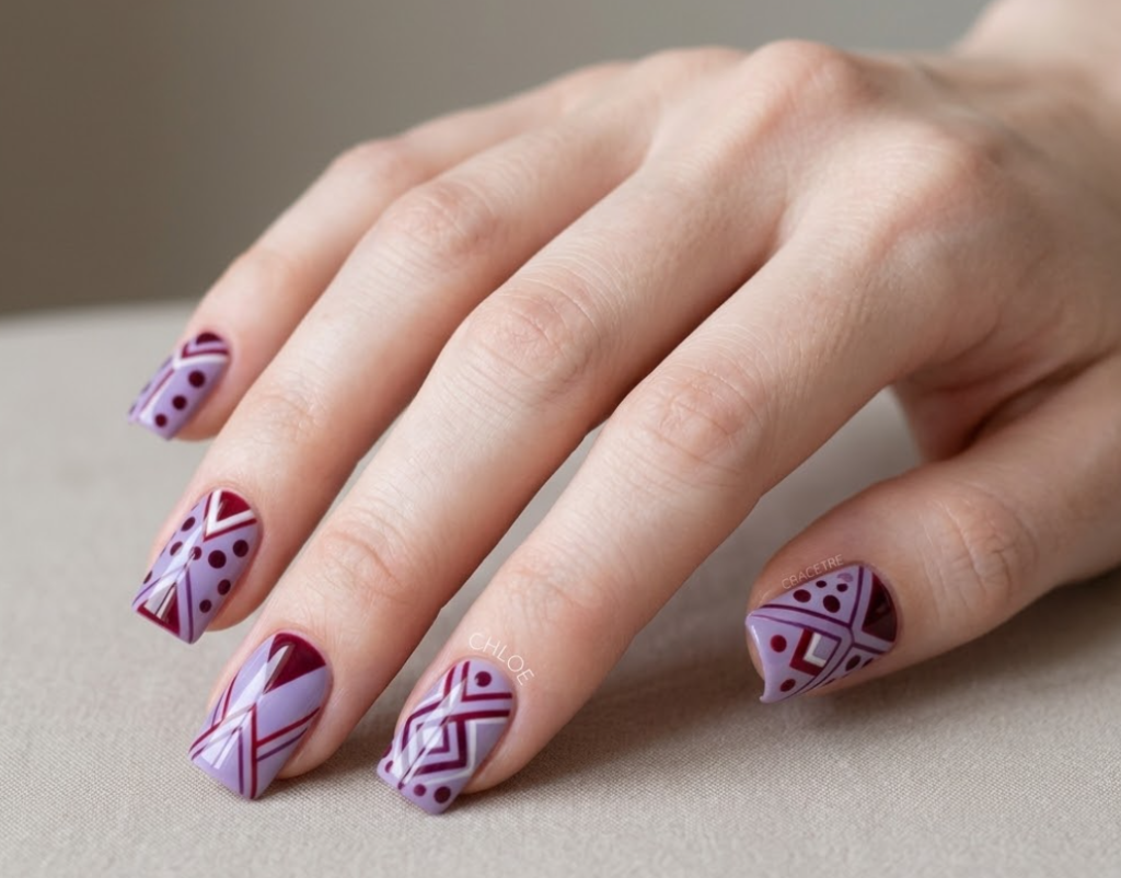 Chloe Close-up photo of bluey nails, square-shaped nails.