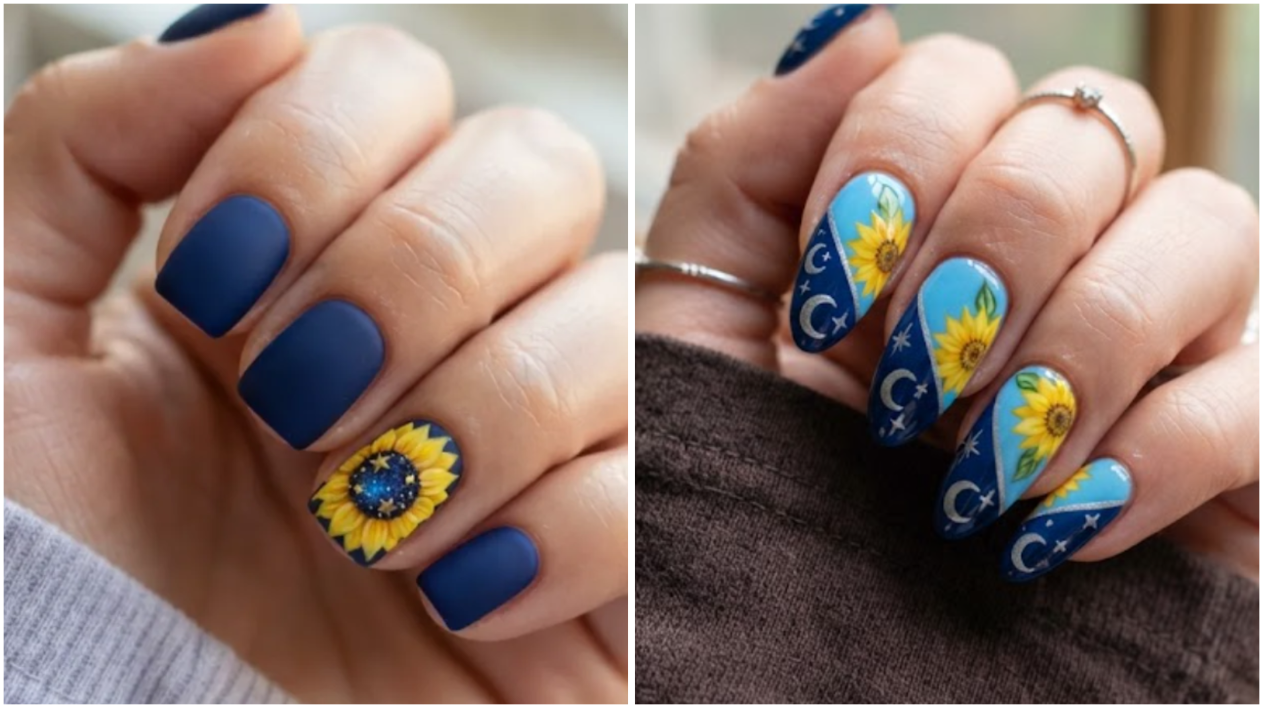 20 Chic Blue Sunflower Nails to Refresh Your Manicure Routine