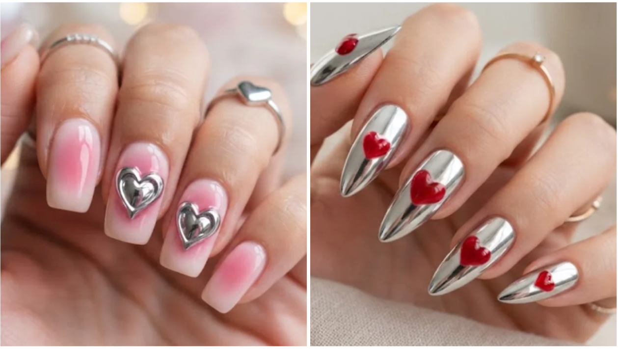 17 Stunning Chrome Heart Nail Designs for a Romantic Look